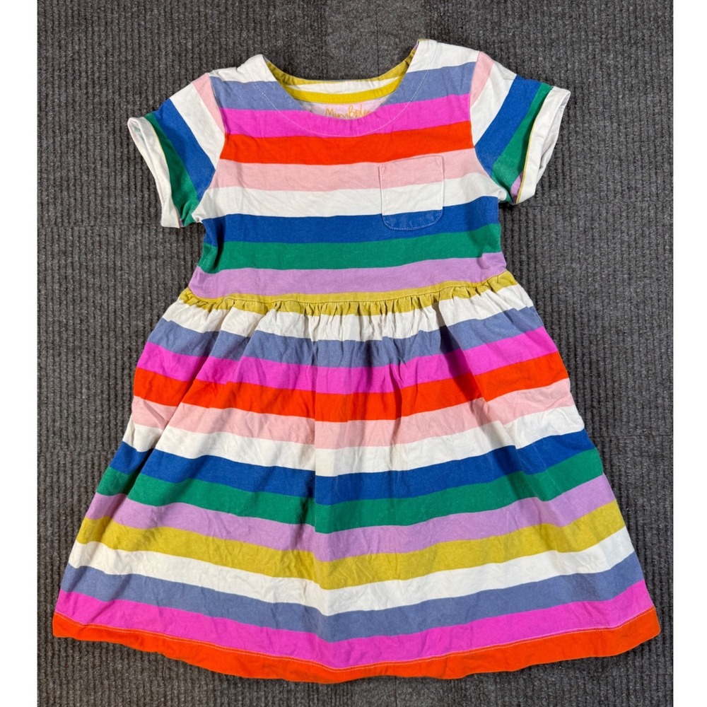 Mini Boden Girls Multi Color Striped Jersey Pocket Dress Size 7-8Y 128cm